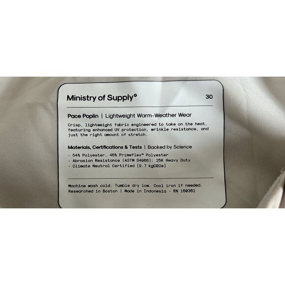 Ministry Of Supply Pace Poplin Lightweight Weather Wear Pants 30 Beige Wrinkle R - Picture 6 of 9